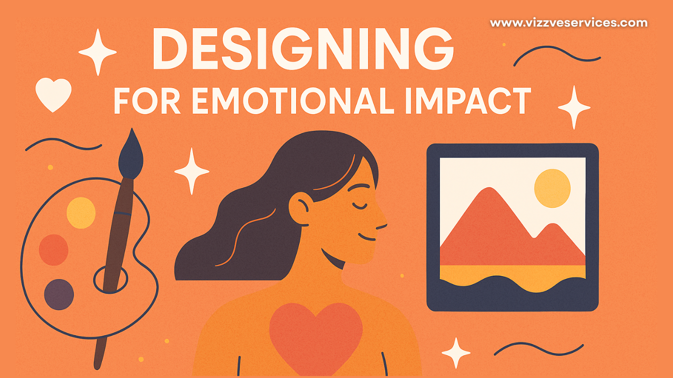Illustration of emotional design with color palette, heart symbol, and visual storytelling elements